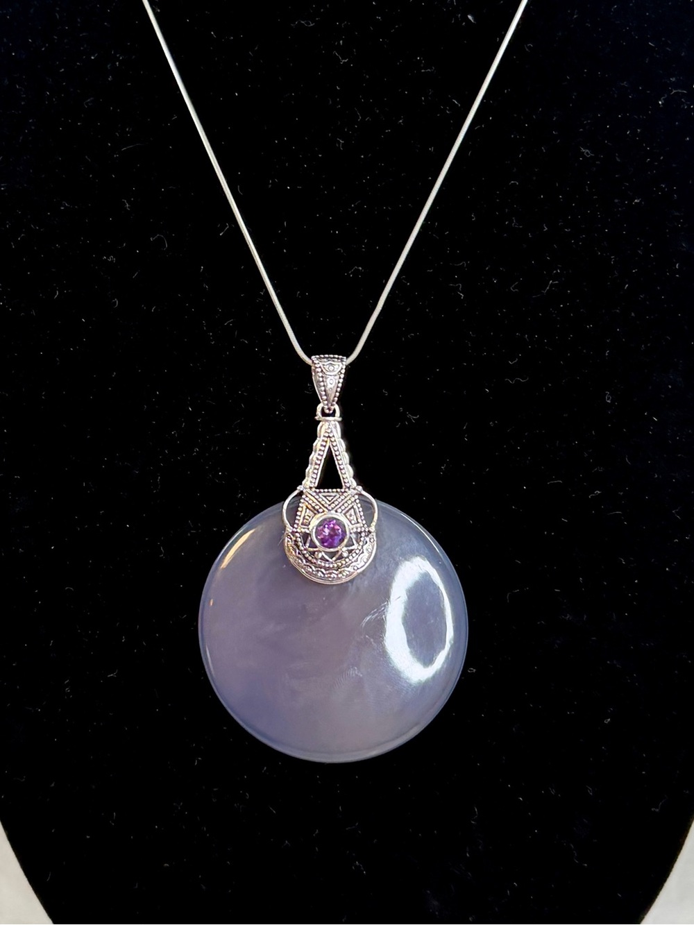 SAJEN Sterling Silver Purple Amethyst Large Round Circle Pendant Necklace